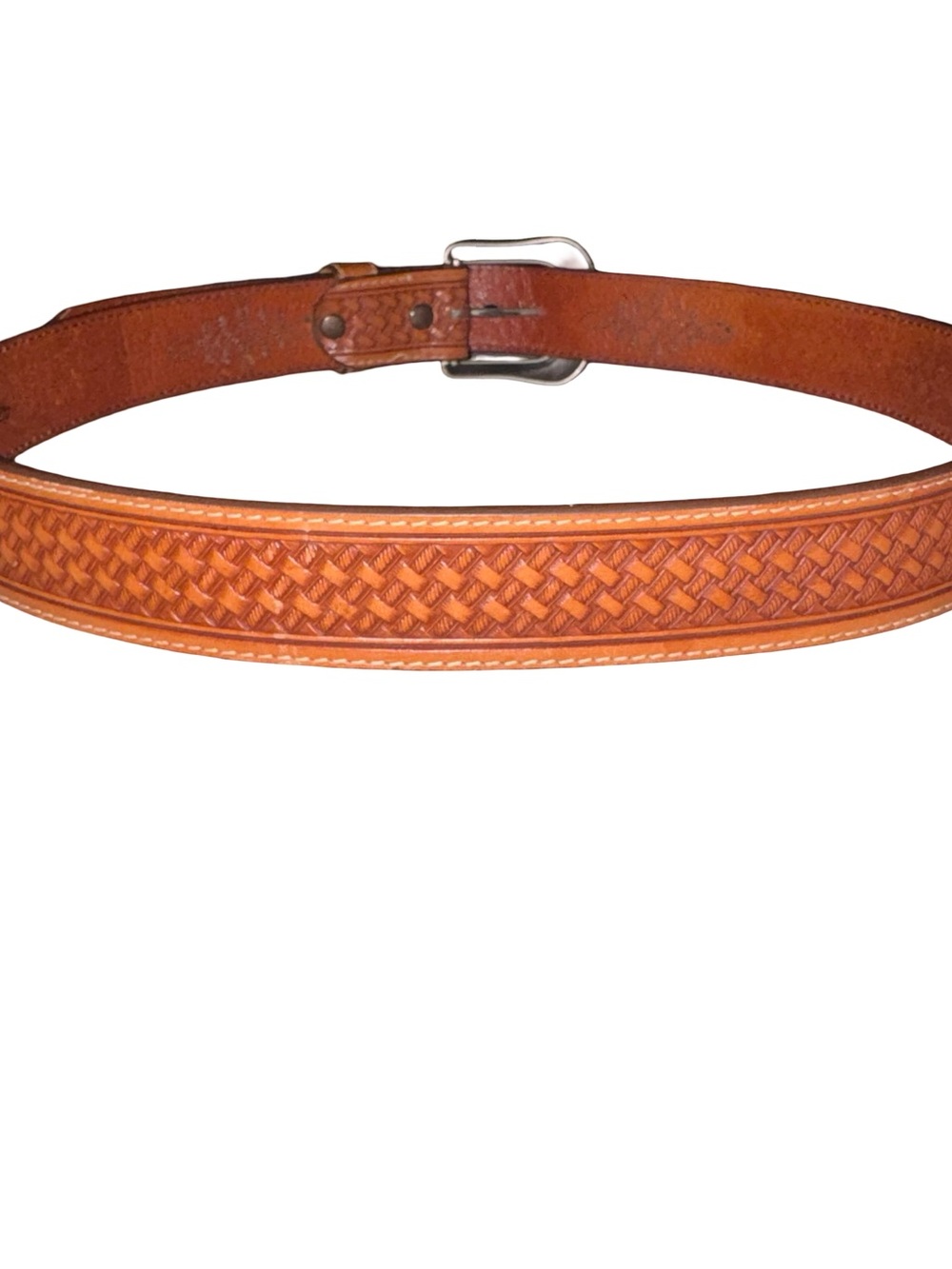 Silver Creek Collection Western Leather Belt Basketweave Tooled Brown Size 42 - Picture 3 of 6